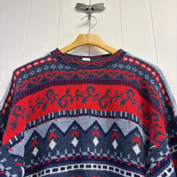 Vintage Ship N Shore Womens Norse Fair Isle Grannycore Hearts Sweater Size 1X - Picture 7 of 8